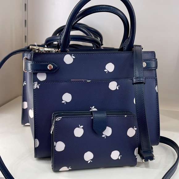 Kate Spade Staci Sm Satchel Orchard Toss Pr & Staci Lg White Apple Bifold Wallet - Picture 6 of 16